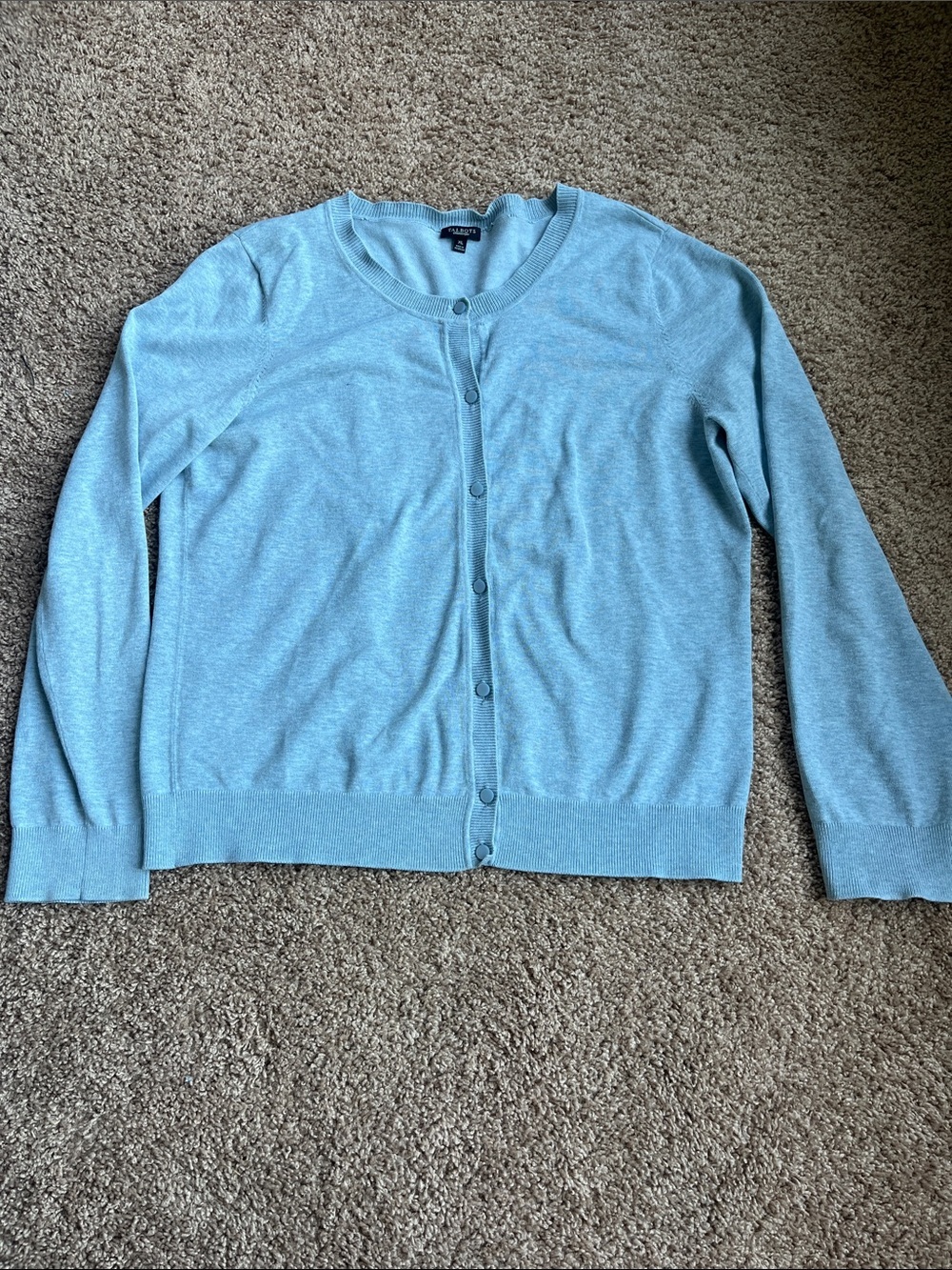Talbots Light Blue Crewneck Button-Front Cardigan Size XL